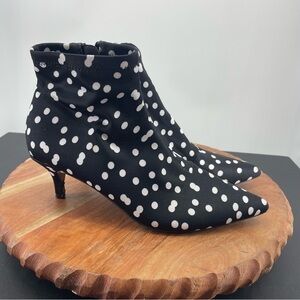 Betsey Johnson Verona Black and White Polka Dot Ankle Boots With Kitten Heel 7